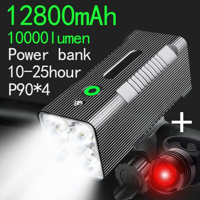 10000mAh Bike Light front USB Rechargeable 12800mAh Bike Headlight 4P90 4P50 LED Super Bright Flashlight Front Lights Back Rear-WAYBIKER