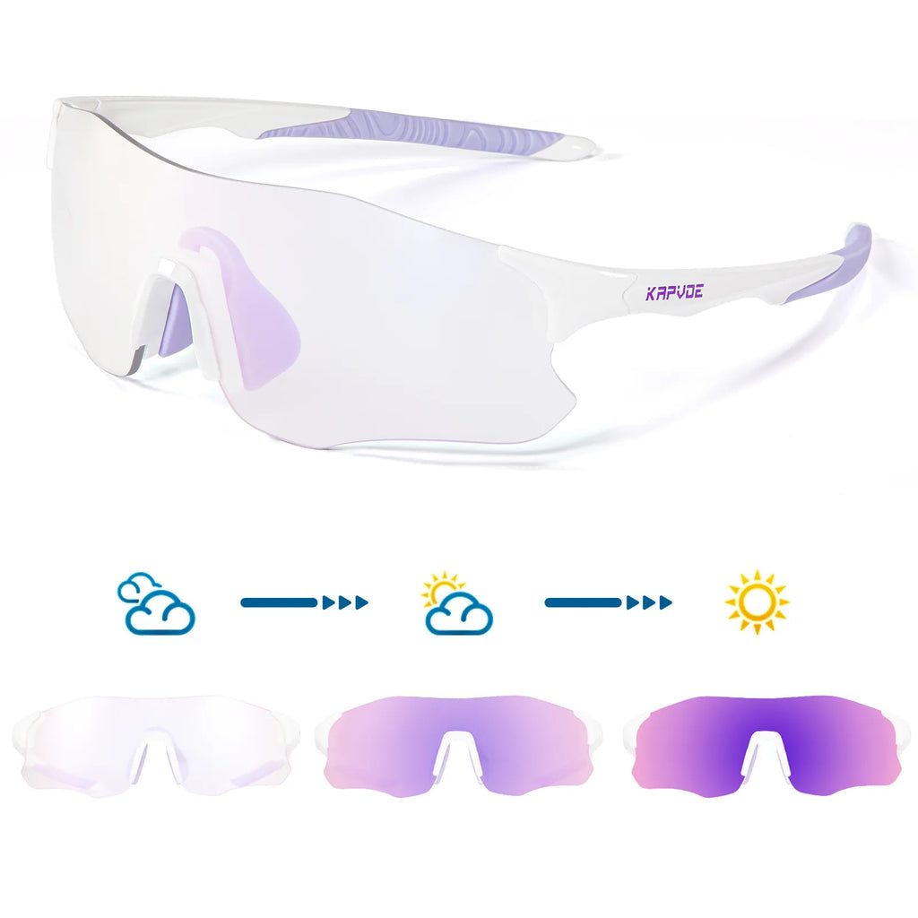 Kapvoe Purple Photochromic Running Sunglasses Outdoor Sports Bike Marathon Cycling Glasses Mountain Bicycle Goggles Eyewear-WAYBIKER