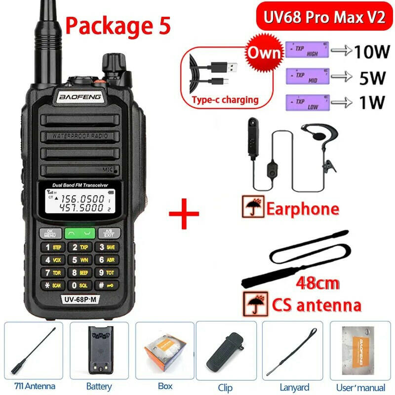 2023 Baofeng UV-68 Pro Max V2 10W IP68 Walkie Talkie Waterproof High Power CB Ham Long Range UV68 portable Two Way Radio hunting-WAYBIKER