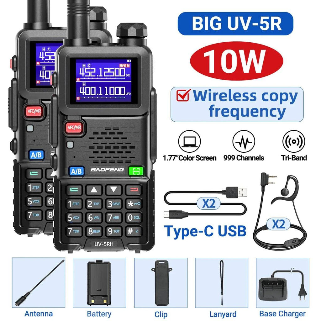 2PCS Baofeng UV-5RH Pro Max 15W Air Band Walkie Talkie Wirless Copy Frequency 999CH Type-C NOAA Long Range UV-5R K5 Ham Radio-WAYBIKER