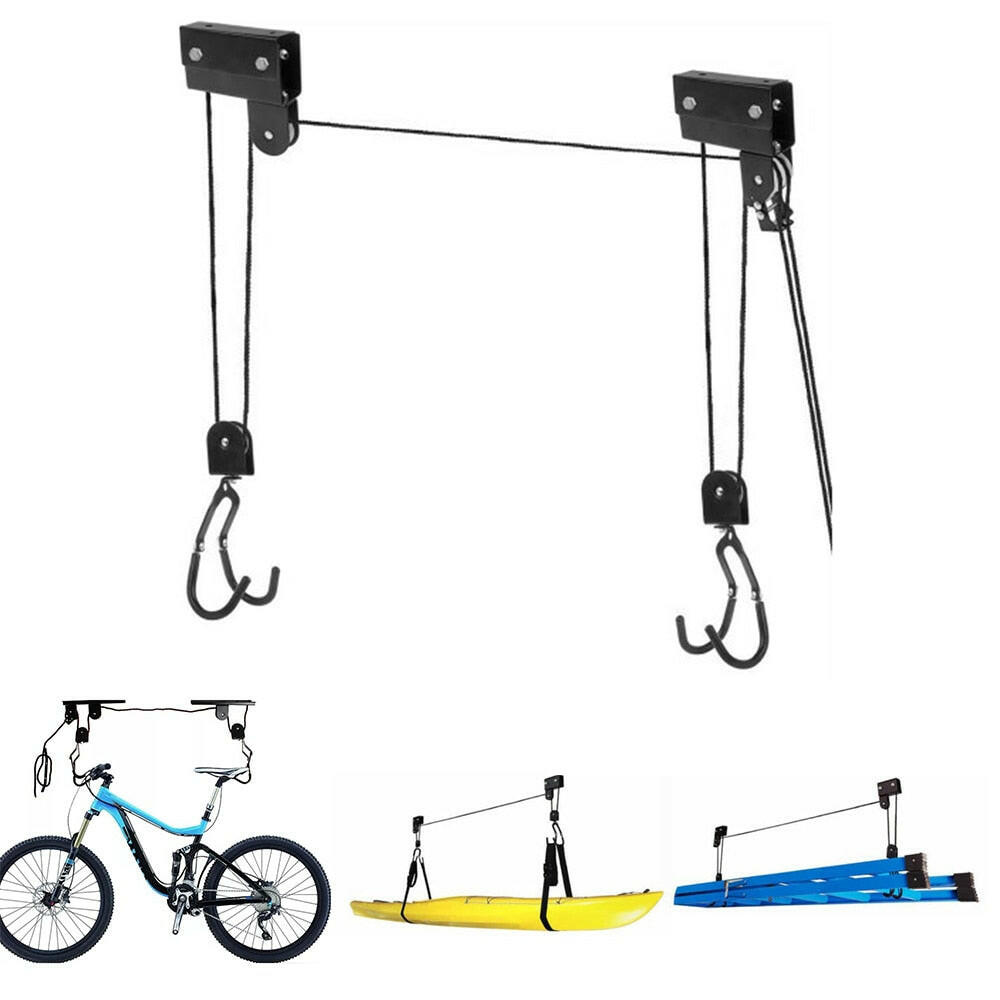 Bicycle Hoist Garage Storage Bike Lift Pulley System with 60kg Bearing Overhead Bike Rack Heavy Duty Ceiling Bicycle Hanger-WAYBIKER