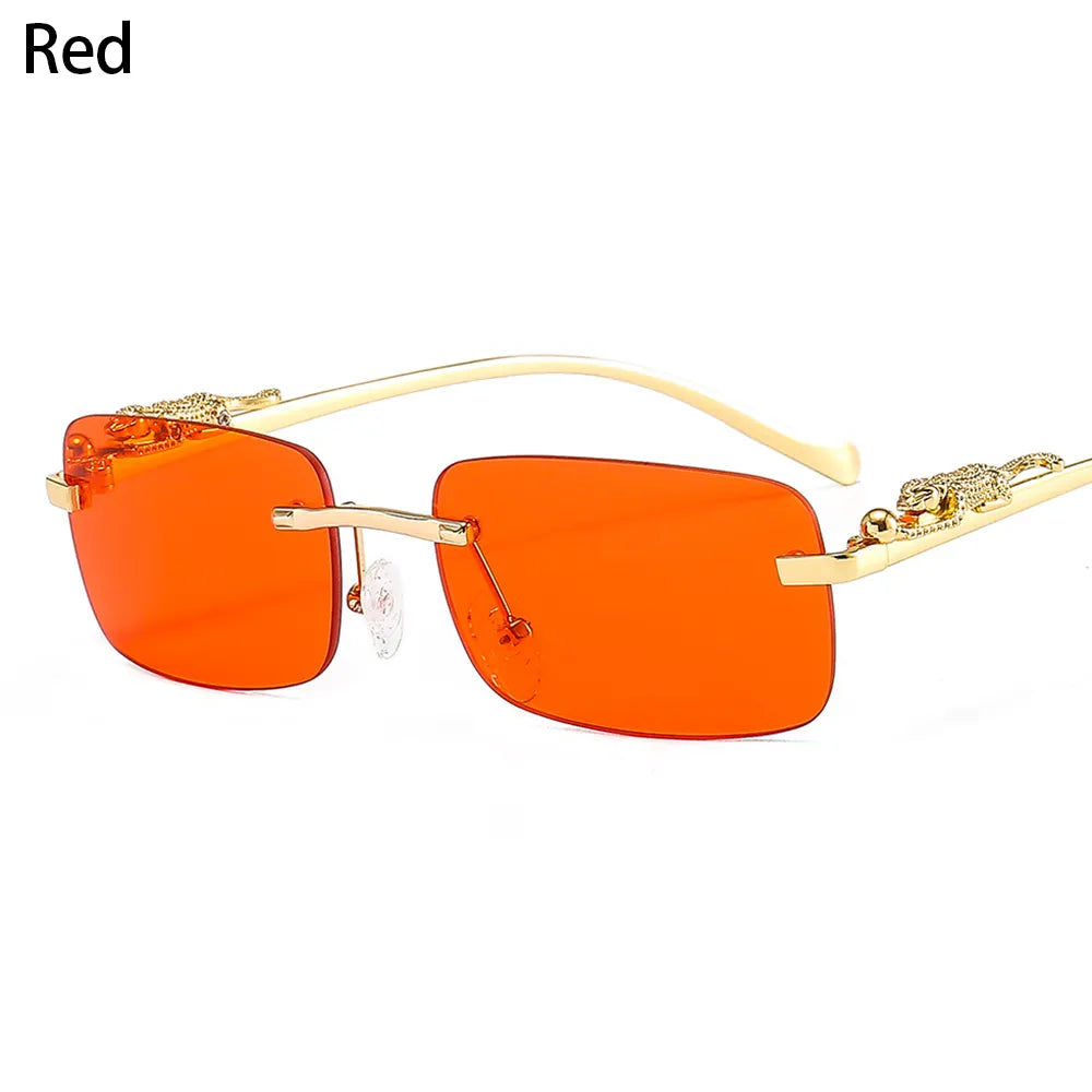 Fashion Retro Rimless Rectangle Sunglasses Cheetah Decoration Eyewear Ocean Lens Sun Glasses Women Men Sun Glasses Shades UV400