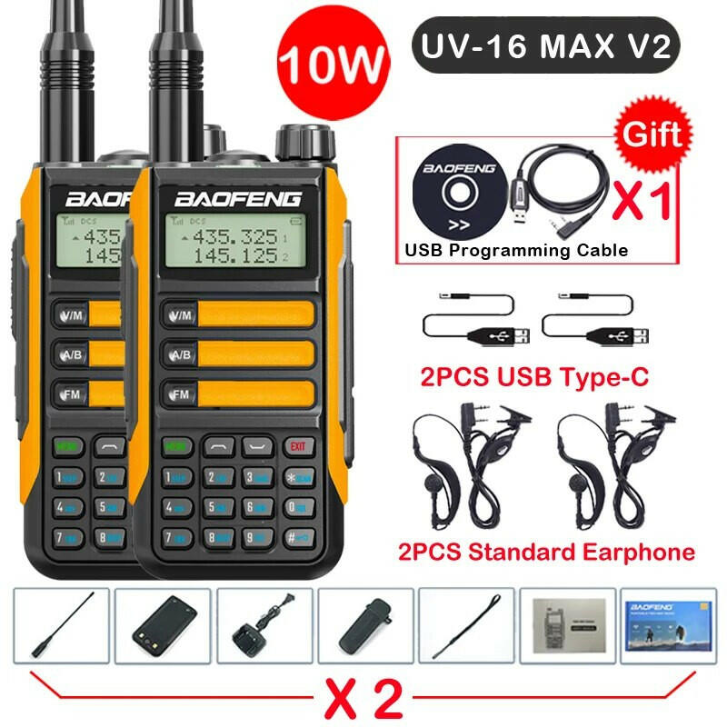 2Pack Baofeng UV16 MAX V2 Walkie Talkie 10W VHF UHF Dual Band Two Way CB Ham Radio UV-16 Portable Radio Transceiver UV5R UV10R-WAYBIKER