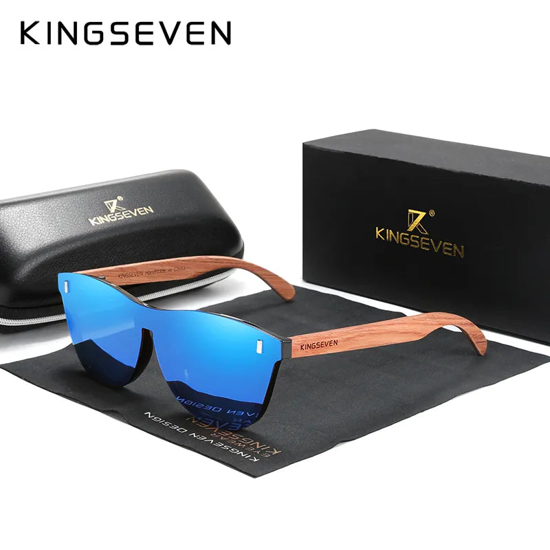 KINGSEVEN Women's Glasses Natural Bubinga Wooden Sunglasses Men Polarized Fashion Sun Glasses Original Wood Oculos de sol-WAYBIKER