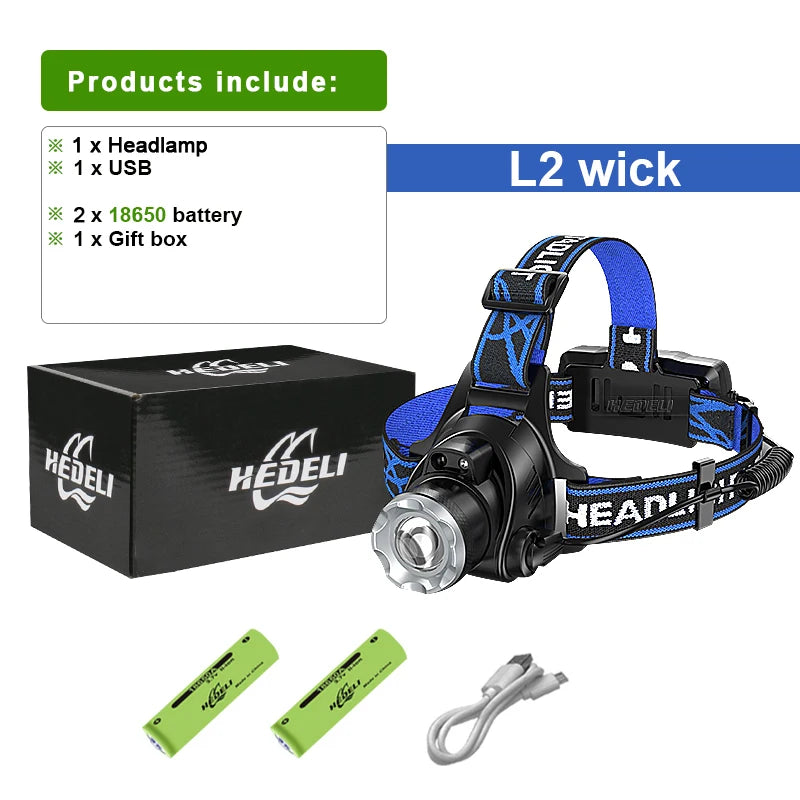 Newest XHP199 Most Powerful LED Headlamp Rechargeable Head Flashlight LED Headlight 18650 USB XHP90 Waterproof Fishing Head Lamp-WAYBIKER