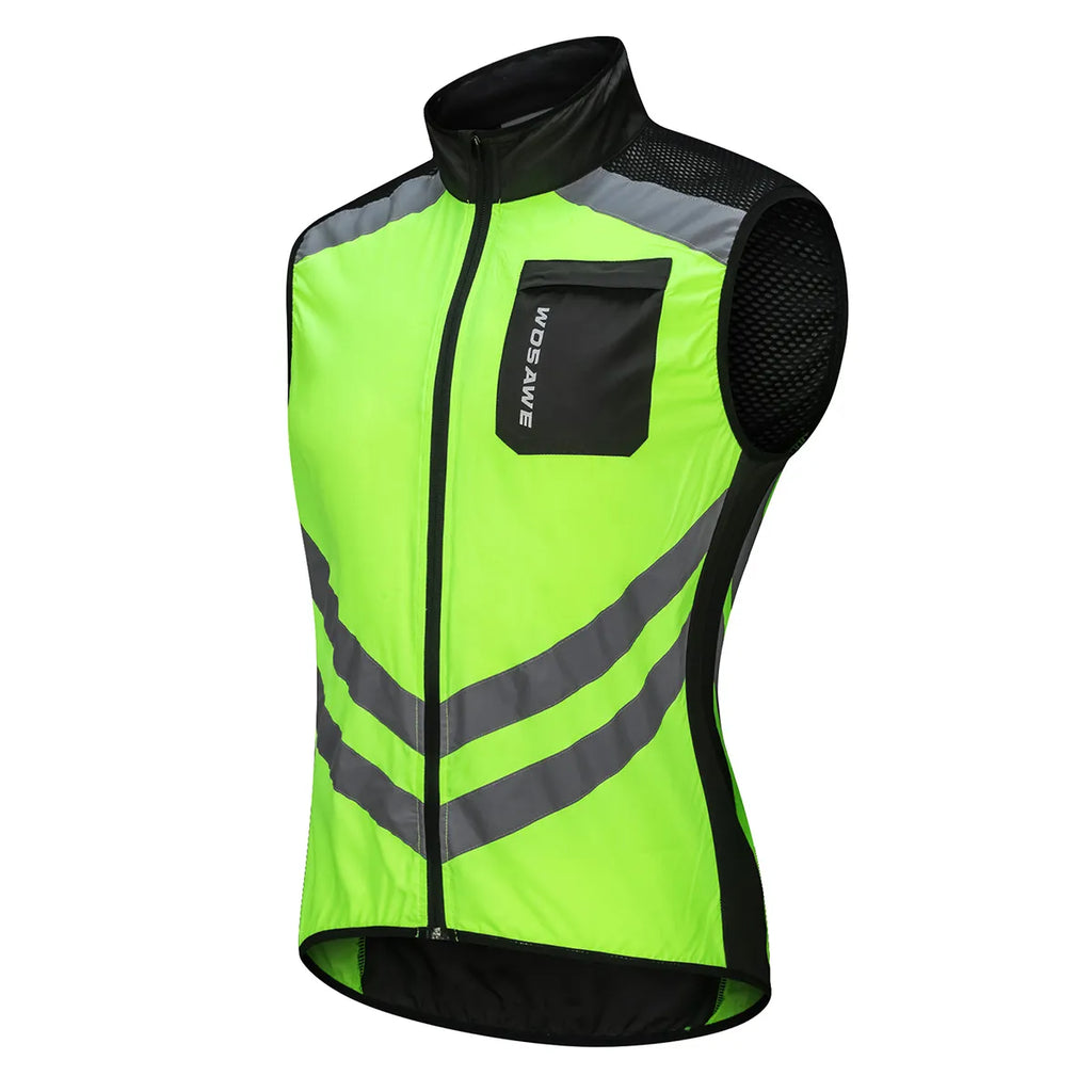 WOSAWE High Visibility Cycling Vest Wind Windbreaker Windproof Coat Breathable Reflective Sleeveless Jacket for Running Hiking