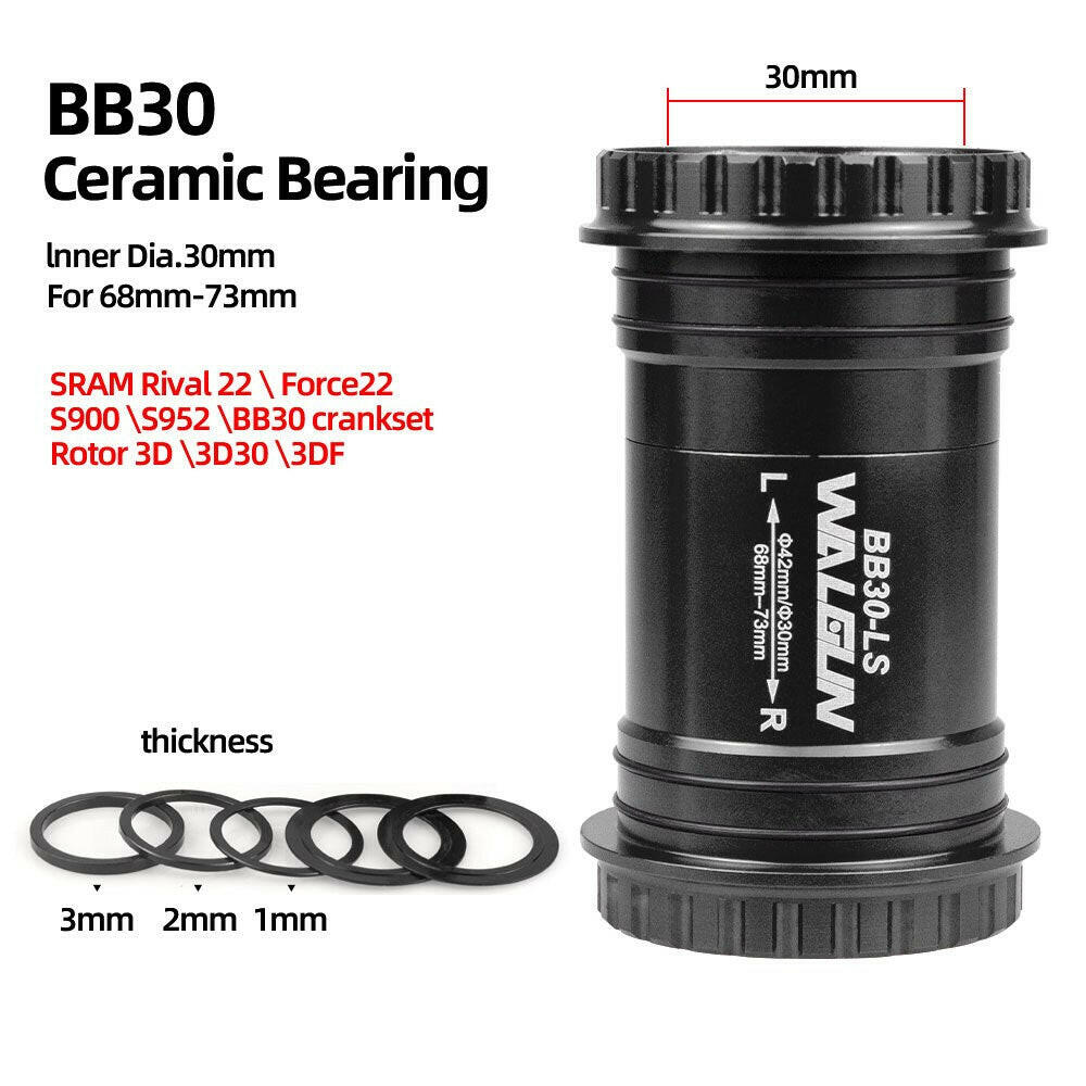 Walgun Bicycle Central Movement 30mm 24mm Axis BB68 Bottom Bracket on Lock Shaft MTB Road Bike Ceramic Bearing Bike Center Shaft