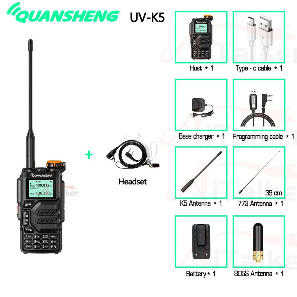 Quansheng UV-K5 Walkie Talkie Portable Radio Am Fm Two Way Radio Commutator Station Amateur Ham Wireless Set Long Range Receiver-WAYBIKER