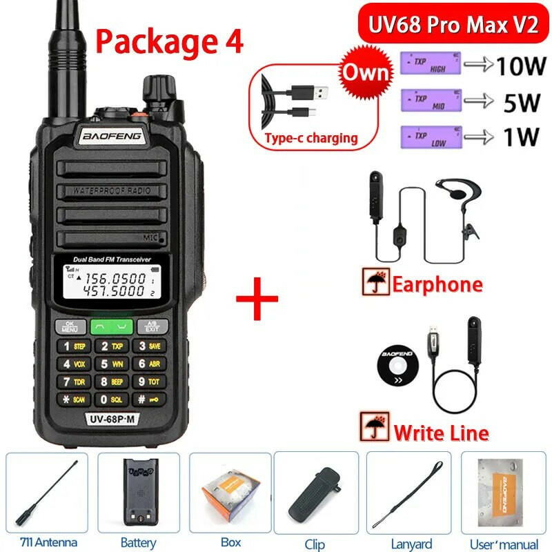 2023 Baofeng UV-68 Pro Max V2 10W IP68 Walkie Talkie Waterproof High Power CB Ham Long Range UV68 portable Two Way Radio hunting-WAYBIKER