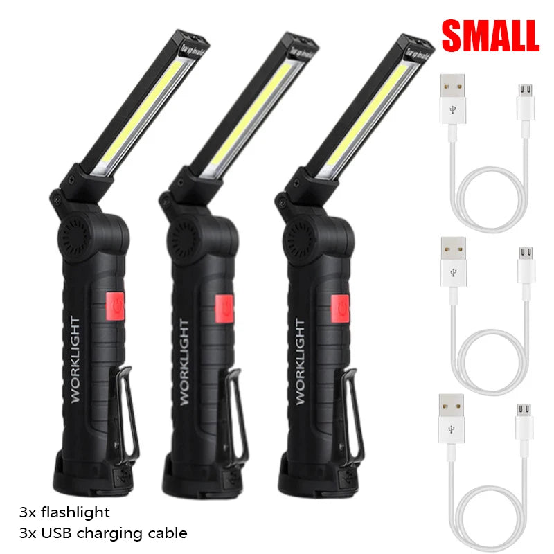 New Portable COB LED Flashlight USB Rechargeable Work Light Magnetic Lanterna Hanging Lamp with Built-in Battery Camping Torch-WAYBIKER