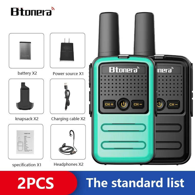 Btoera 2 Pcs Mini Walkie Talkie PMR 446 Portable Two-way Radio Ht PTT Walkie-talkies 5W 16CH UHF 400-470MHz Portable Radio for-WAYBIKER