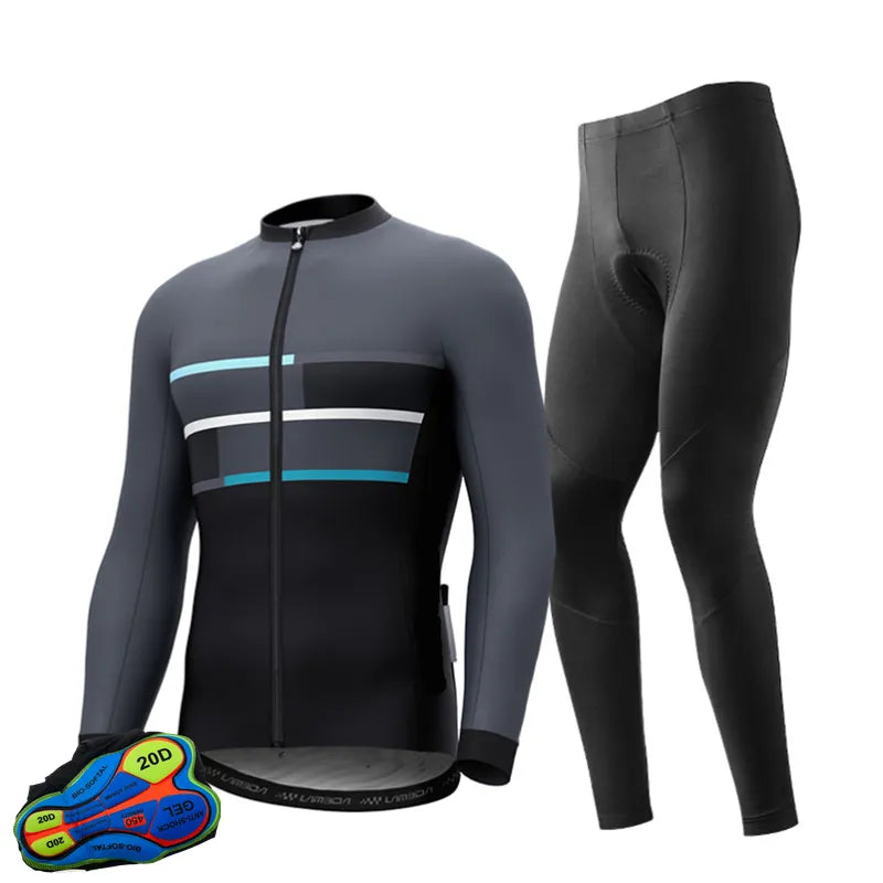 New Winter Thermal Fleece Set Cycling Clothes Men's Jersey Suit Sport Riding Bike MTB Clothing Bib Pants Warm Sets-WAYBIKER