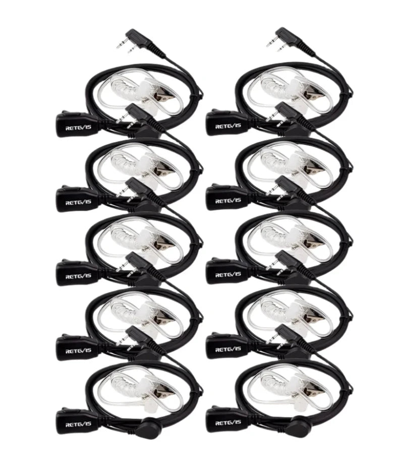 10pcs Retevis Walkie Talkie Earpiece Acoustic Tube Headset Transceiver For Kenwood Baofeng UV 5R UV 82 888S H777 RT622 RB618-WAYBIKER