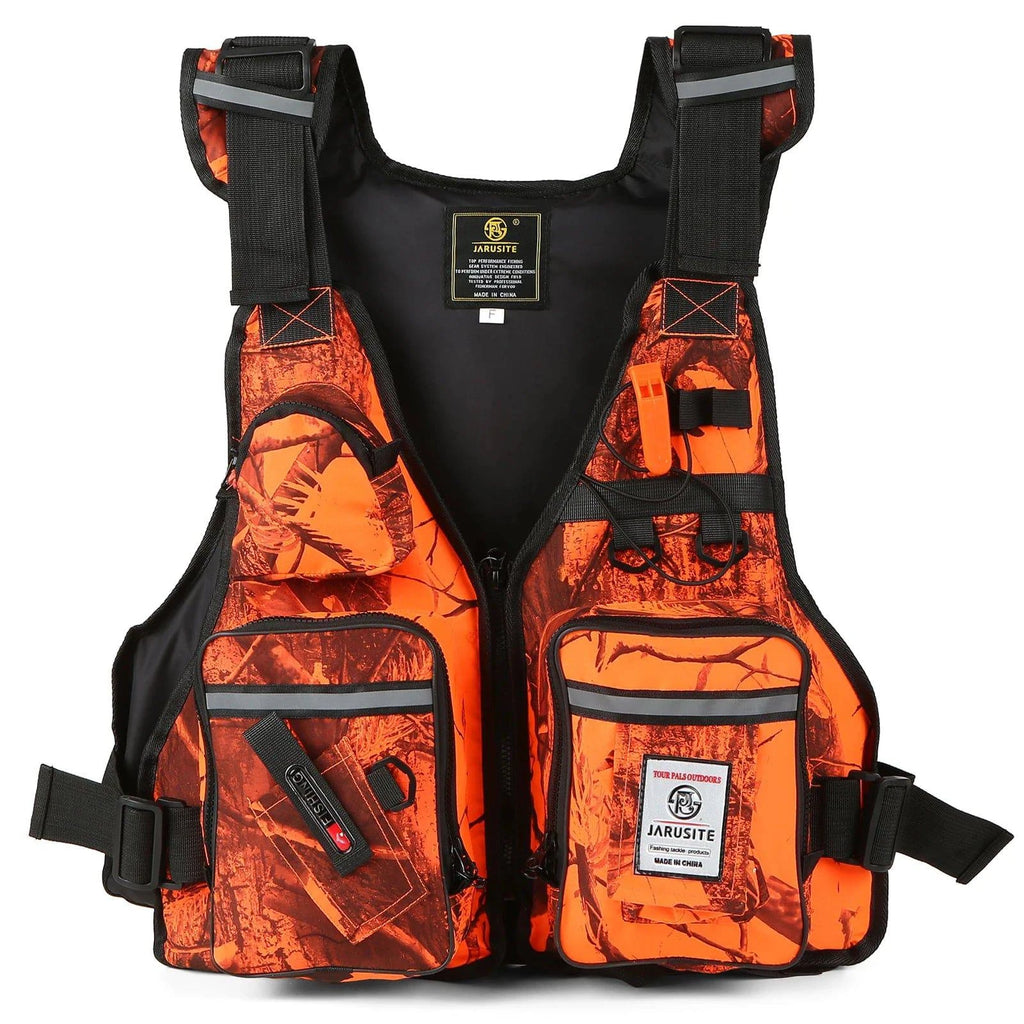 Multi-Pockets Fly Fishing Jacket Buoyancy Vest with Water Bottle Holder for Kayaking Sailing Boating Water Sports-WAYBIKER