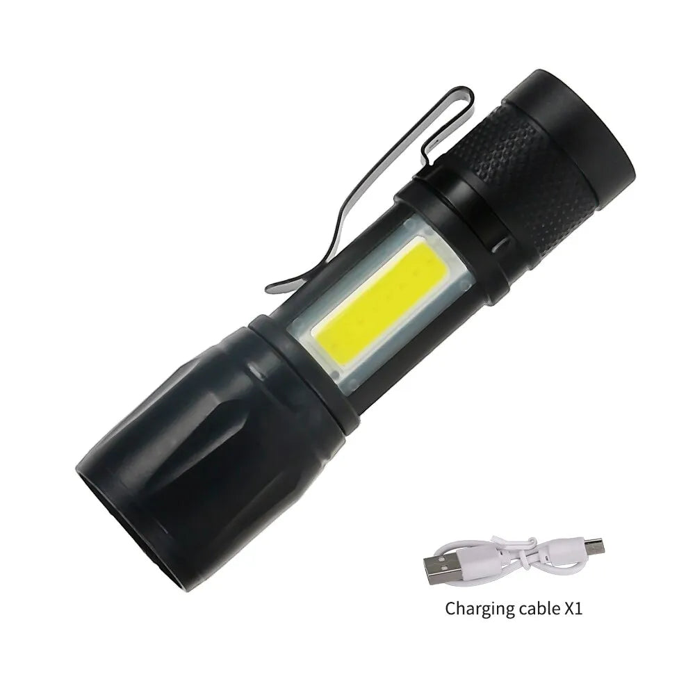 Mini Torch LED Rechargeable Flashlight Portable USB Charging Flashlight High Power Bank Camping Waterproof Long Range Lantern-WAYBIKER