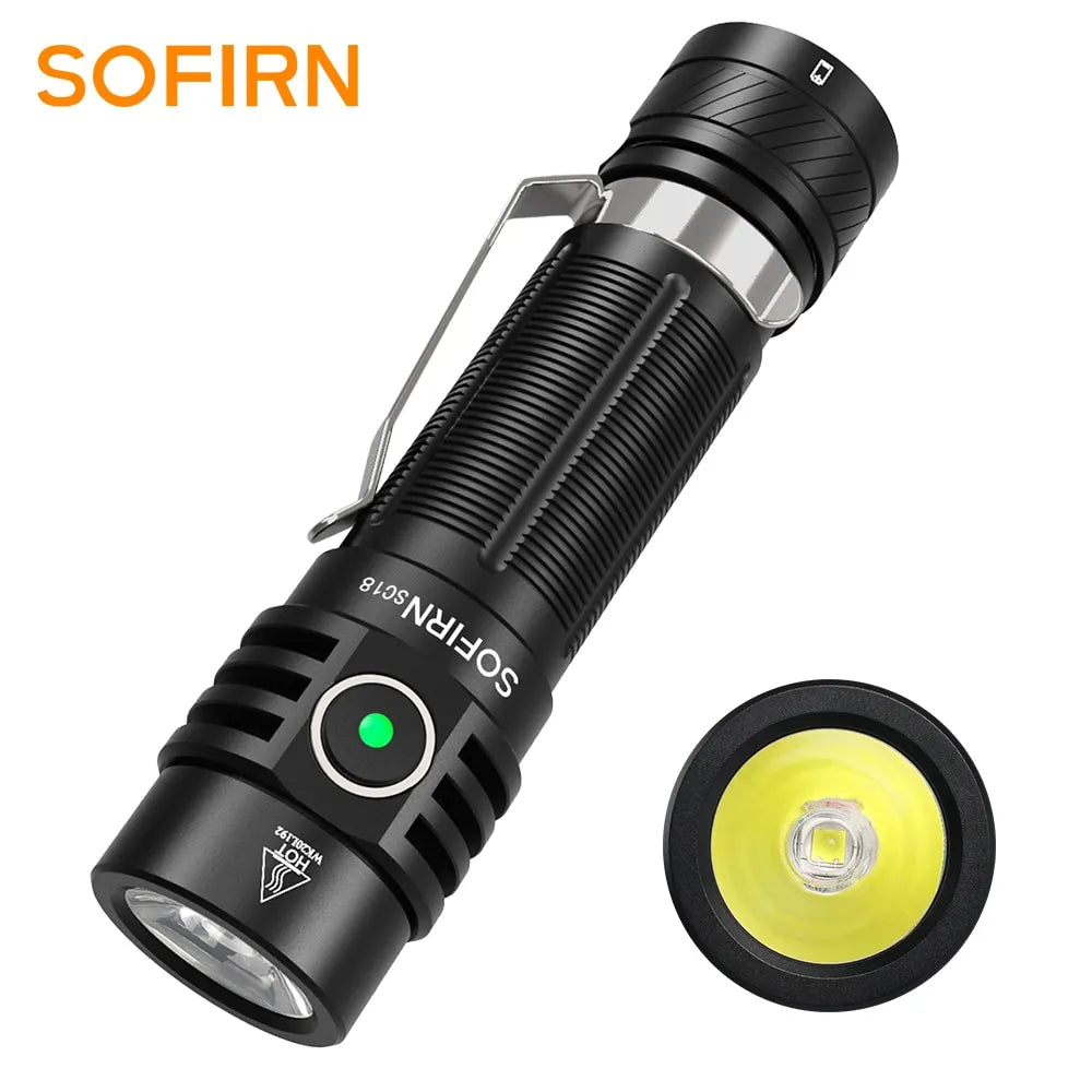 Sofirn SC18 1800lm EDC Flashlight USB C Rechargeable SST40 LED 18650 Torch TIR Optics Lens Lantern with Power Indicator-WAYBIKER