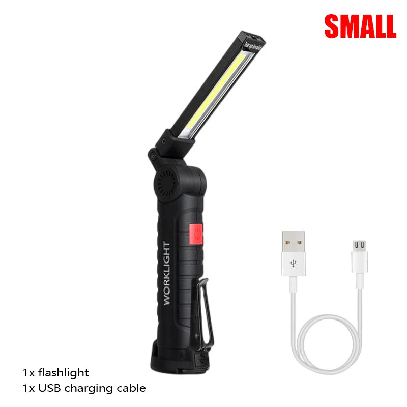 New Portable COB LED Flashlight USB Rechargeable Work Light Magnetic Lanterna Hanging Lamp with Built-in Battery Camping Torch-WAYBIKER