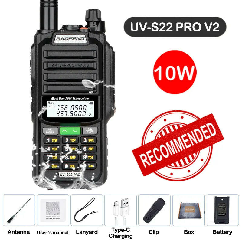 2023 Baofeng UV-S22 Pro Walkie Talkie Waterproof IP68 Type-c Charger Powerful UHF VHF Long Range Ham CB Radio Upgrade UV-9R Plus-WAYBIKER