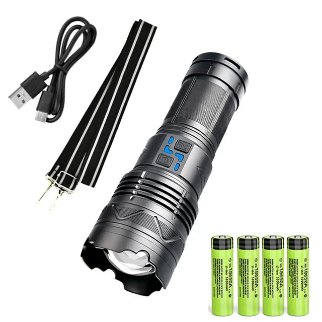 20000LM Super Bright Tactical Flashlight 100W GT60 Long Range Powerful LED Torch USB Rechargeable Using 4 181350A Batteries-WAYBIKER