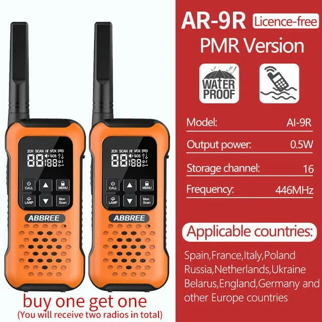 2Pcs ABBREE AR-9R Floating Walkie Talkie IP67 Waterproof Walkie-talkies PMR for Radio Motorola Fishing Kayak Two-way Radio-WAYBIKER