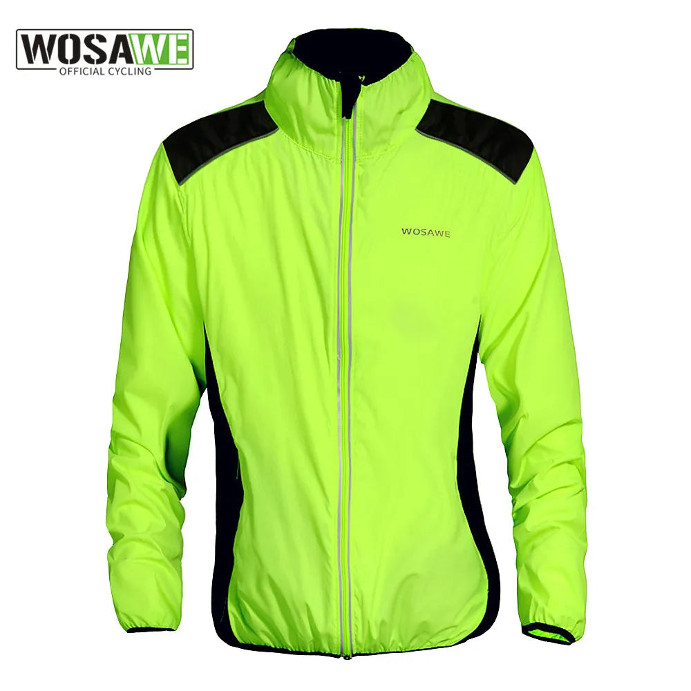 WOSAWE Cycling Jacket Reflective Motocross MTB Bicycle Bike Rain Coat Windproof Long Sleeved Jersey Sports Wear Green-WAYBIKER