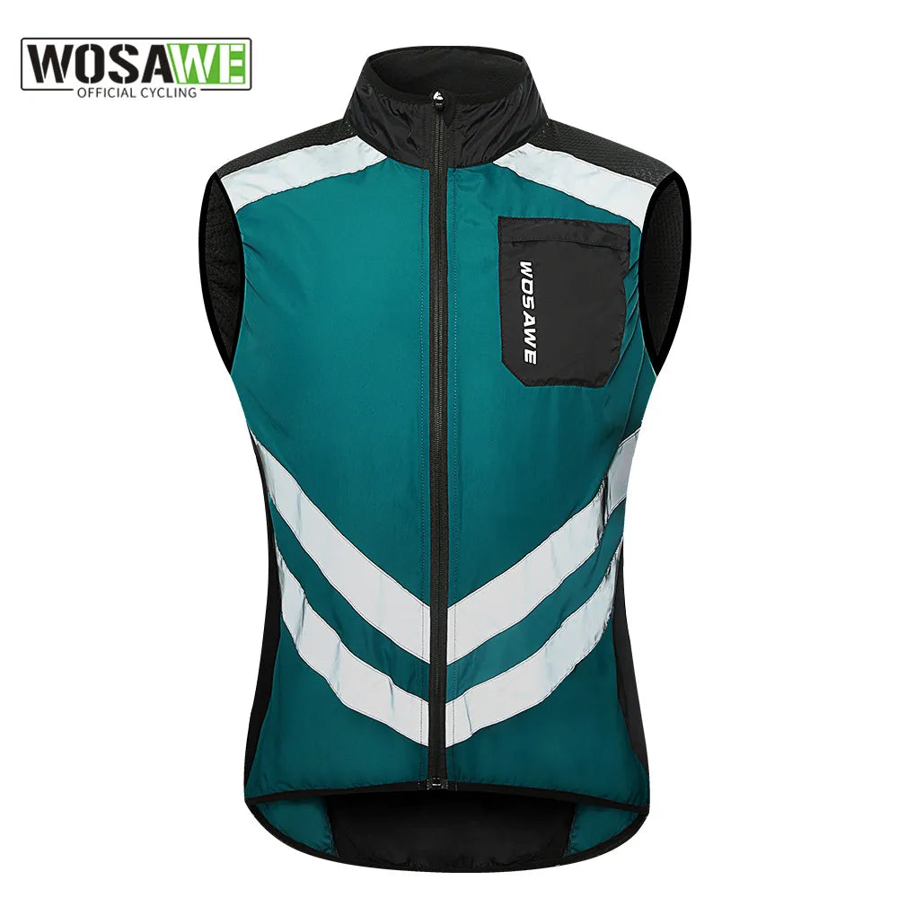 WOSAWE High Visibility Cycling Vest Wind Windbreaker Windproof Coat Breathable Reflective Sleeveless Jacket for Running Hiking