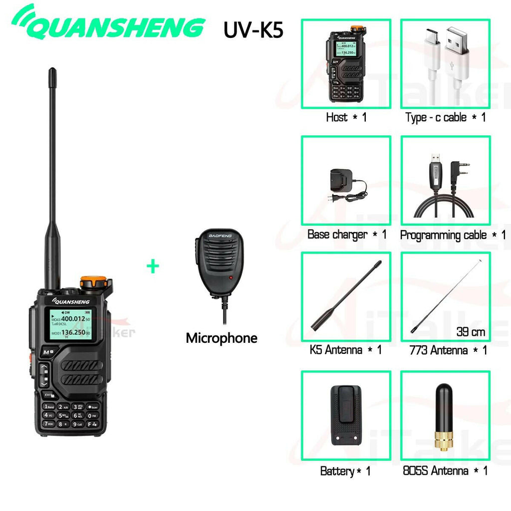 Quansheng UV-K5 Walkie Talkie Portable Radio Am Fm Two Way Radio Commutator Station Amateur Ham Wireless Set Long Range Receiver-WAYBIKER