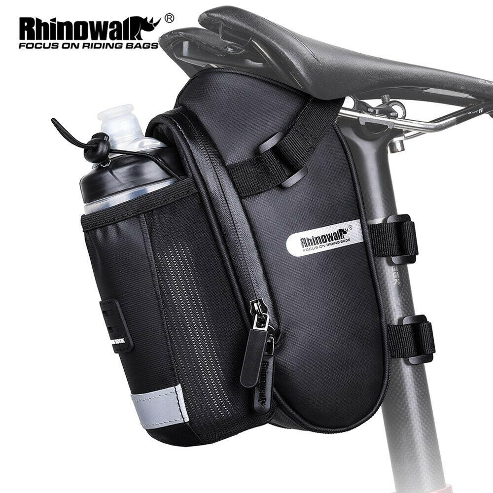 Rhinowalk Bike Saddle Bag Seat Bag With Water Bottle Holder Cycling For Road/MTB/Foldable Bike 1L Big Capacity Bicycle Tool Bag-WAYBIKER