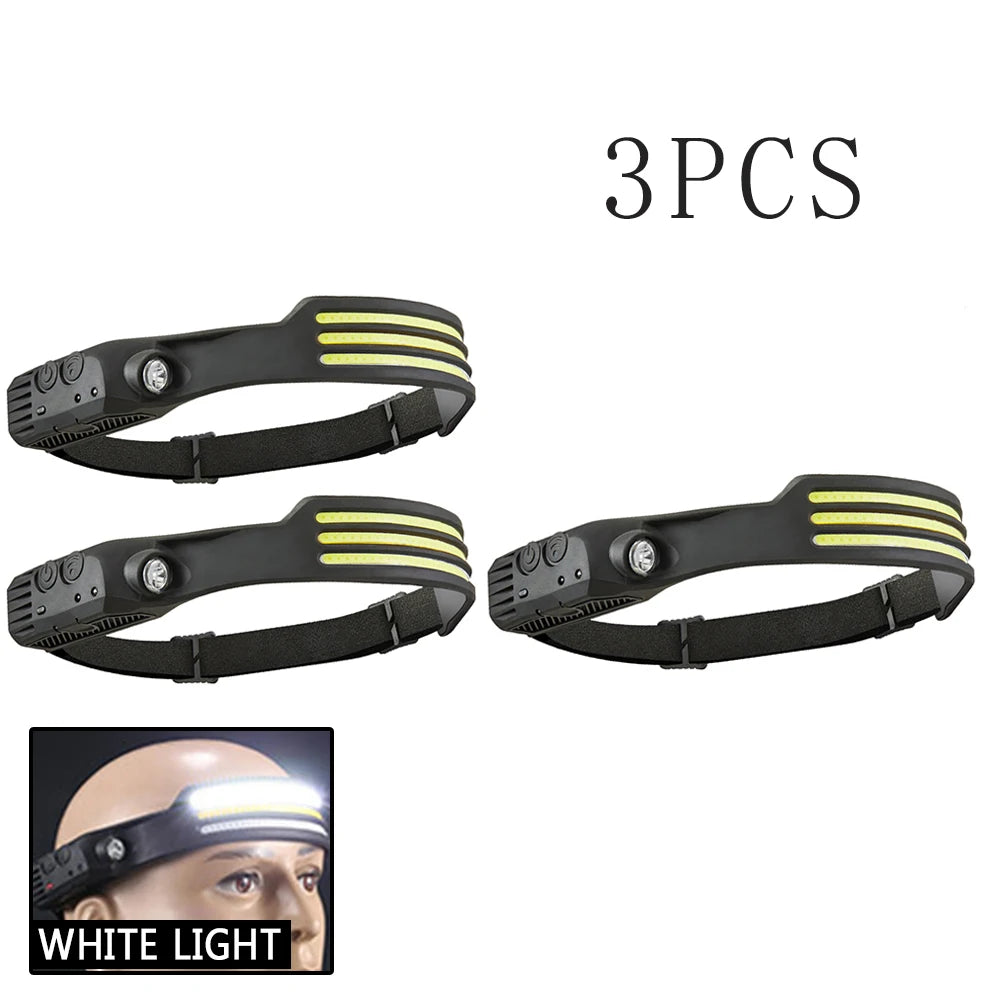 LED Sensor Headlamp 5 Lighting Mode COB Head Lamp Built-in Battery USB Rechargeable Headlight Outdoor Camping Fishing Lantern-WAYBIKER