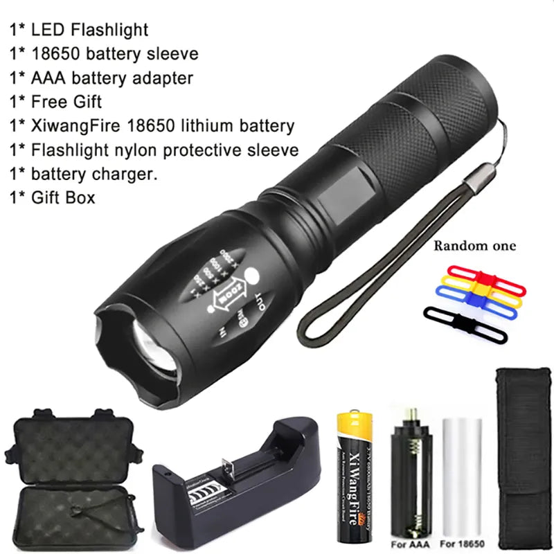 Powerful Portable LED Flashlight XML-T6 Torch Using 18650 Rechargeable Battery  Outdoor Camping Hiking Tactical Flash Light-WAYBIKER