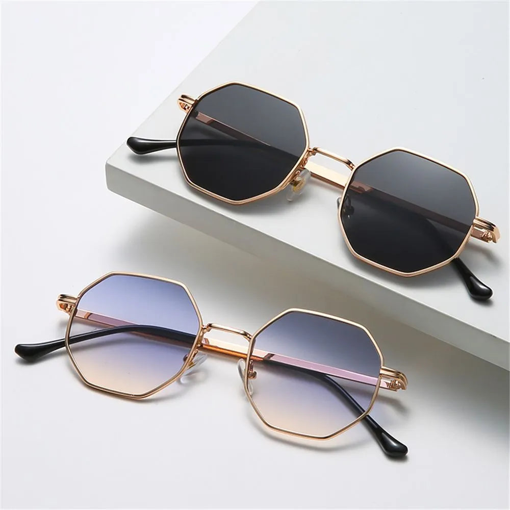 Retro Square Sunglasses for Men Women Fashion Small Frame Polygon Sun Glasses Vintage Metal UV Protection Sunglasses