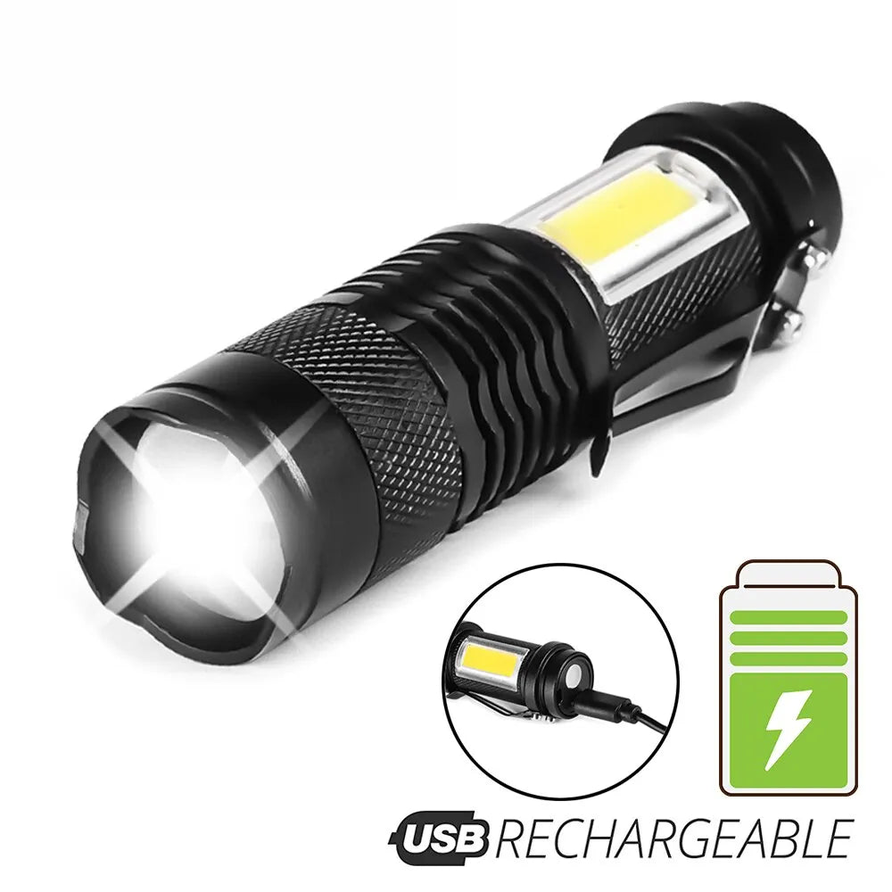 2000LM MINI Flashlights Built in Battery USB Charging LED Flash Light COB Zoomable Waterproof Tactical Torch Lamp Bulbs Lantern-WAYBIKER