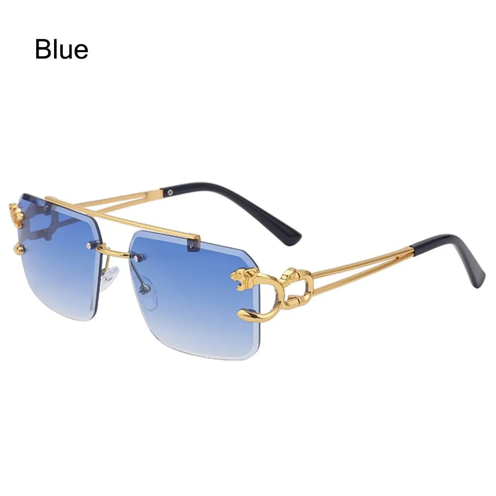 Retro Cheetah Decoration Rimless Sunglasses for Women Men Metal Steampunk Sun Glasses Frameless Fashion Shades UV400 Eyewear-WAYBIKER