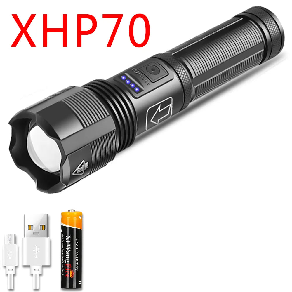 4 Core Led Flashlight Aluminum Alloy XHP70.2 XHP50.2 Tactical Hunting Torch Usb Rechargeable Zoomable Lantern 18650 Battery-WAYBIKER