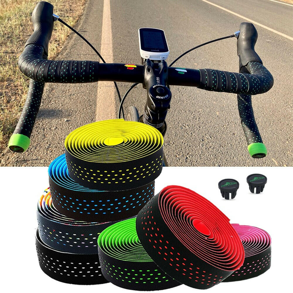 Soft Road Bike Bicycle Handlebar Cork EVA PU Bar Tape Professional Cycling Damping Anti-Vibration Wrap With 2 Bar Plug-WAYBIKER