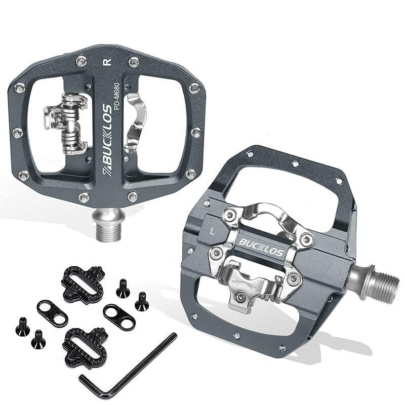 2023 New BUCKLOS Mountain Bike Pedals PD-M680 Dual Function Flat&Lock Pedals Fit Shimano SPD 9/16'' Aluminum MTB Pedal Bike Part-WAYBIKER