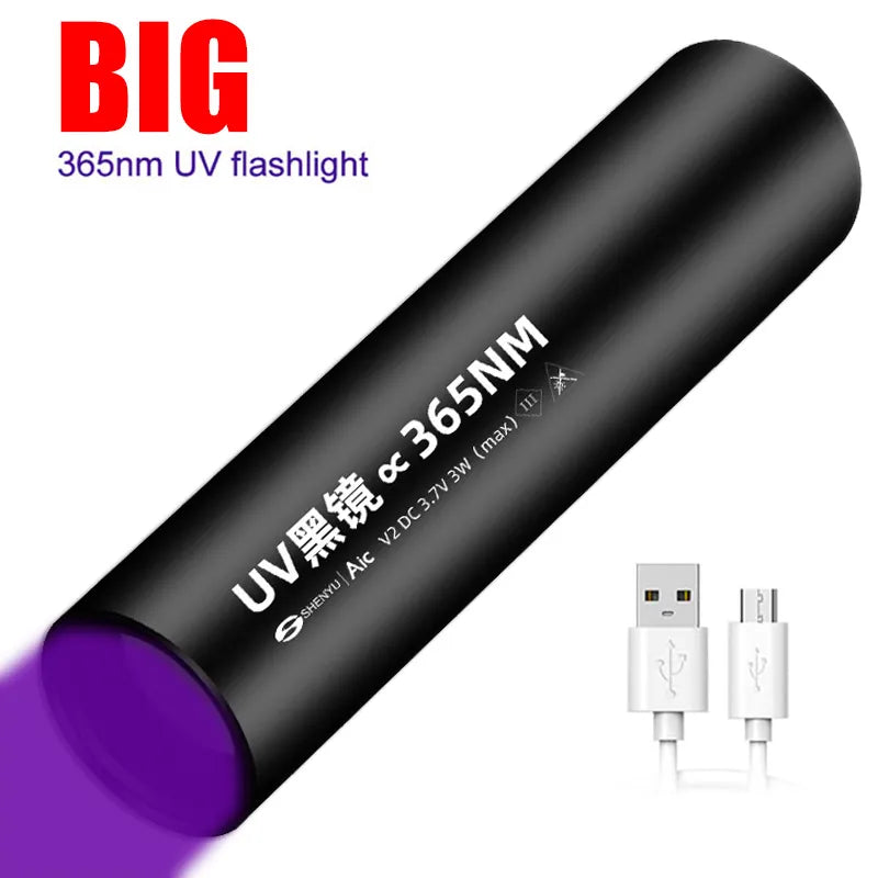 USB Rechargeable 365nm ultraviolet flashlight Cat moss fungus detection lamp black mirror fluorescent UV light-WAYBIKER