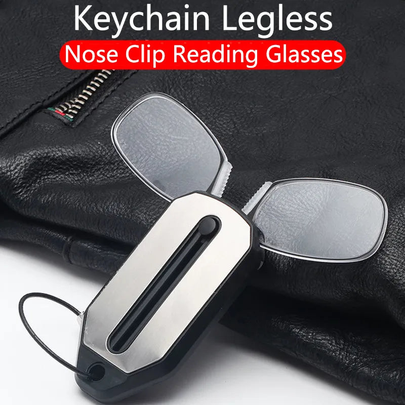 Folding Key Chain Men Women Portable Ultra-light Diopter Reading Glasses Legless Nose Clip Smart Magnifier Glasses Mini