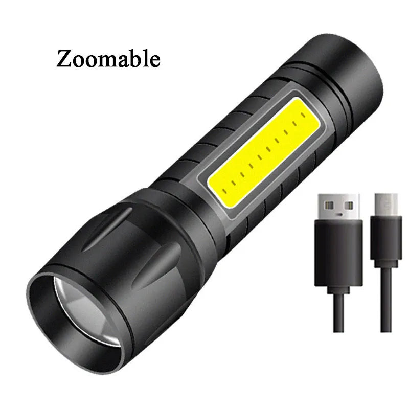 Portable Zoom LED Rechargeable Flashlight 3 Lighting Modes Long Range Camping Light Mini Torch Waterproof  Built In Battery-WAYBIKER