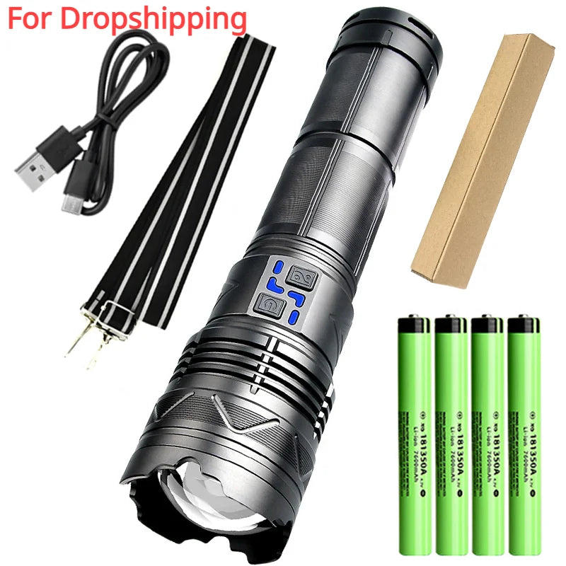 20000LM Super Bright Tactical Flashlight 100W GT60 Long Range Powerful LED Torch USB Rechargeable Using 4 181350A Batteries-WAYBIKER