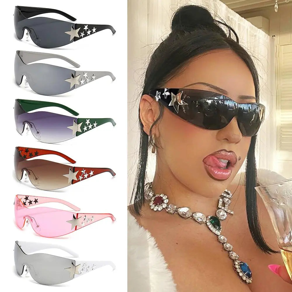 Rimless Y2K Sunglasses for Women Men Star Wrap Around Sun Glasses Shades for Beach Outdoor Cycling Travel Cycling Sunglasses-WAYBIKER