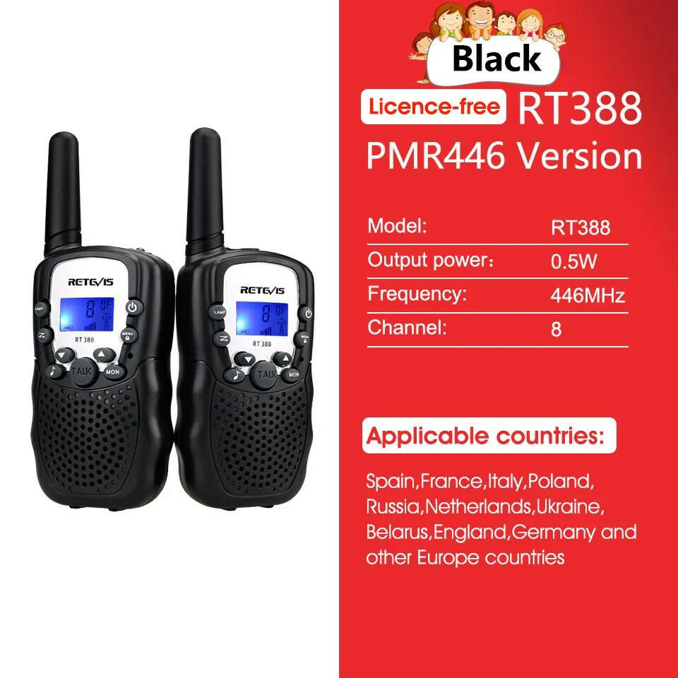 RETEVIS RT388 Walkie Talkie Children 2 Pcs Children's Radio Receiver Walkie-Talkie Kids Birthday Gift Child Toys for Boys Girls-WAYBIKER