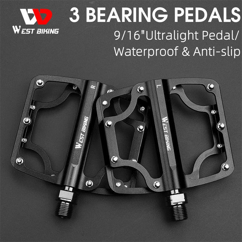 WEST BIKING MTB Bicycle Pedals Ultralight Road Bike 3 Bearing Pedals Aluminum Cycling Non-Slip Flat Pedals Bike Accessories