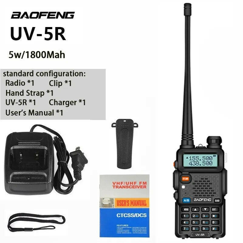 Baofeng UV5R LED Screen 5W Handheld High-power VHF/UHF136-174MHz&400-520MHz Dual Band Frequency Modulation 1800mah Walkie Talkie-WAYBIKER