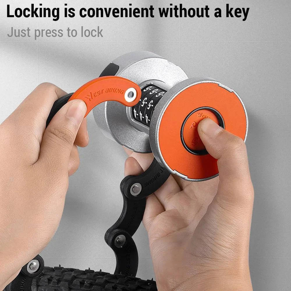 Zinc Alloy Bike Password Lock Anti-theft Folding Code Lock with Mount Bracket & 2 Keys One-Button Lock for Mountain Bikes