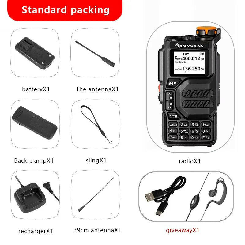 Quansheng-walkie-talkie portátil UV K5, Radio bidireccional UHF, VHF, Am, Fm, 128 canales, Cable de TPYE-C libre, Ham, inalámbri-WAYBIKER