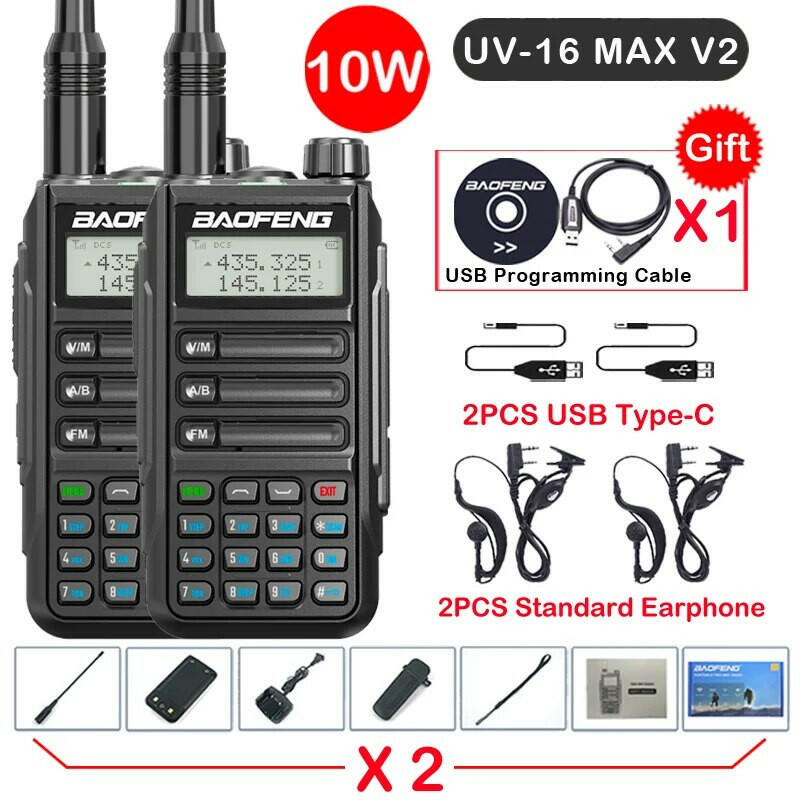 2Pack Baofeng UV16 MAX V2 Walkie Talkie 10W VHF UHF Dual Band Two Way CB Ham Radio UV-16 Portable Radio Transceiver UV5R UV10R-WAYBIKER