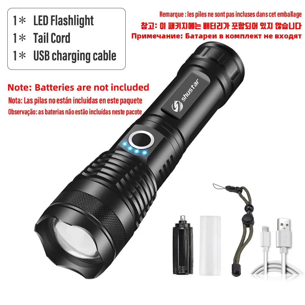 High Power LED Flashlight Camping Torch With 4 Core P50 Lamp Bead Zoomable 5 Lighting Modes Use of High Strength Aluminum Alloy-WAYBIKER