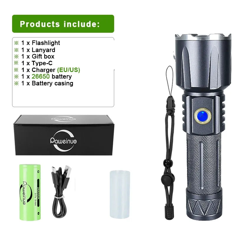 White Laser Ultra Powerful LED Flashlight Recharge Flash Light USB High Power LED Flashlights Tactical Lantern Long Shot Torch-WAYBIKER