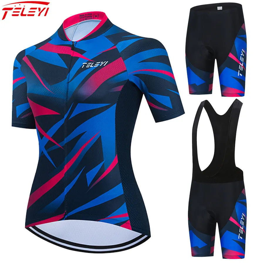 Women Cycling Jersey Set 2023 Summer Breathable Short Sleeve Cycling Clothing Quick-Dry MTB Bike Cycling Clothes Suit-WAYBIKER